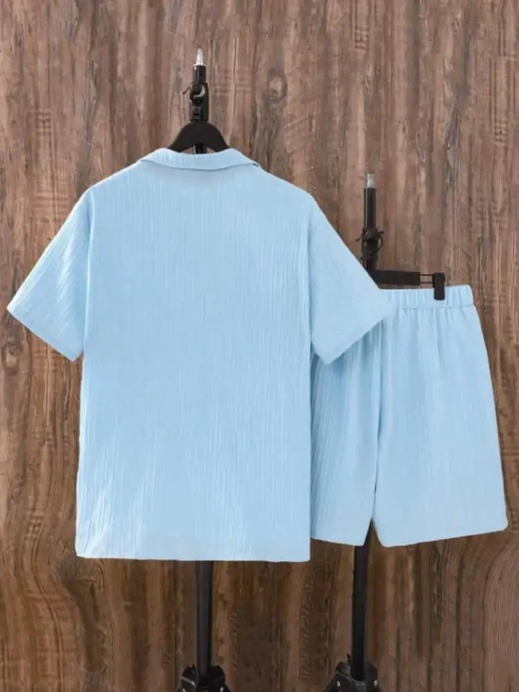 Men’s Plus Size Button Up Short Sleeve Shirt and Shorts Set