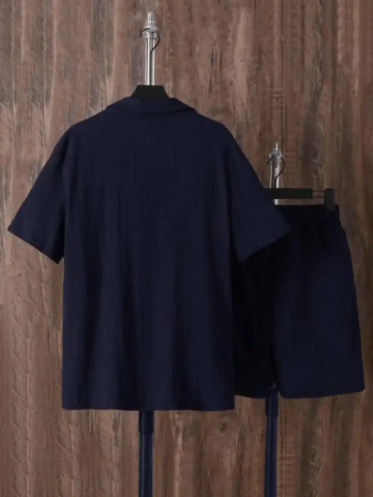 Men’s Plus Size Button Up Short Sleeve Shirt and Shorts Set