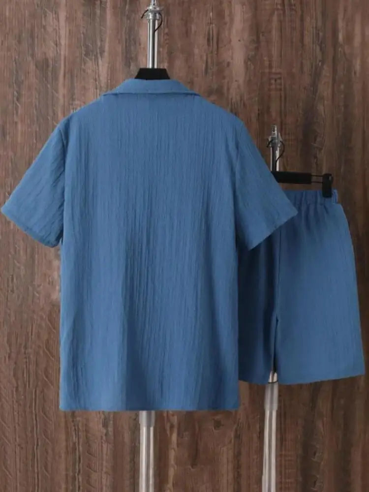 Men’s Plus Size Button Up Short Sleeve Shirt and Shorts Set