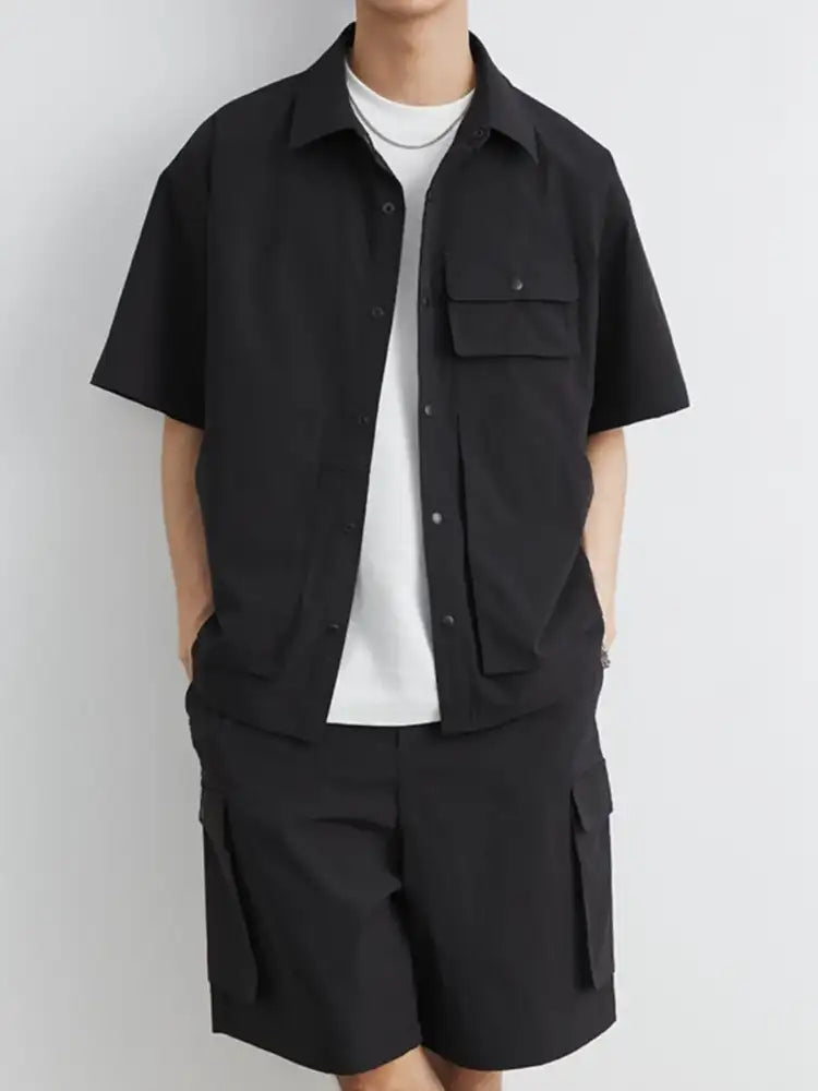 Men’s Plus Size Button Up Short Sleeve Shirt and Shorts Set