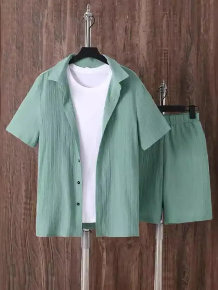 Men’s Plus Size Button Up Short Sleeve Shirt and Shorts Set