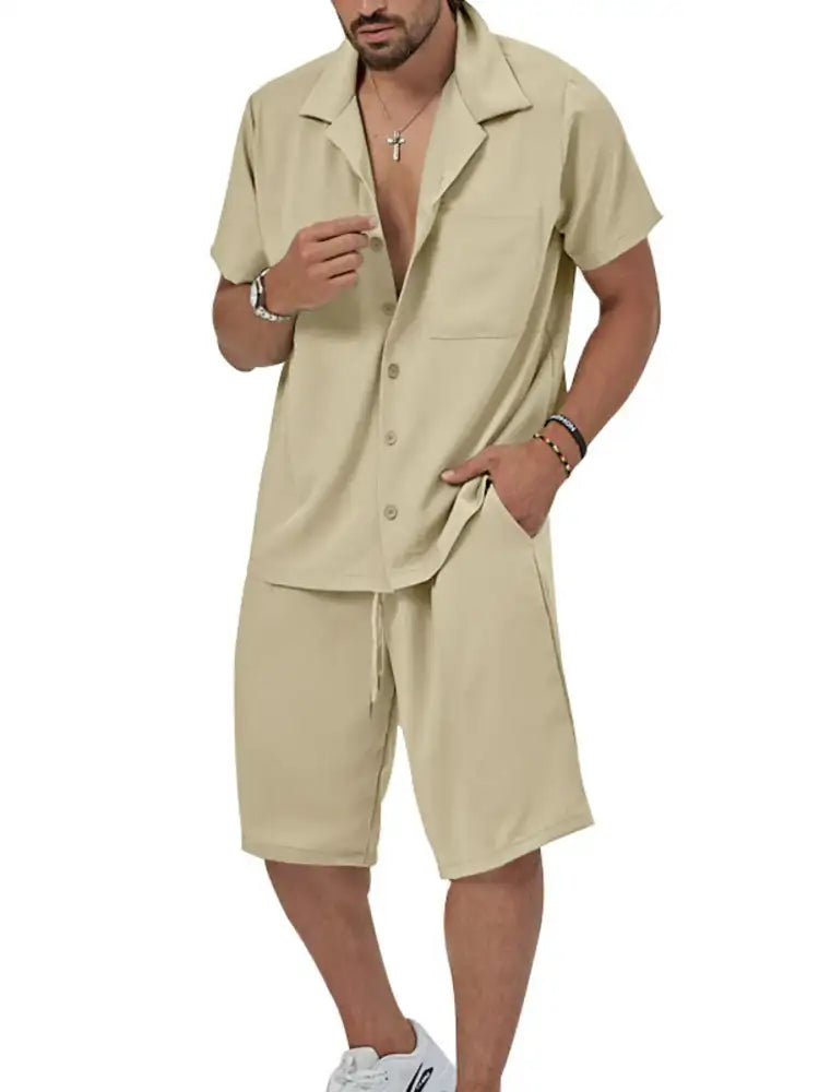 Men’s Plus Size Button Up Short Sleeve Shirt and Shorts Set