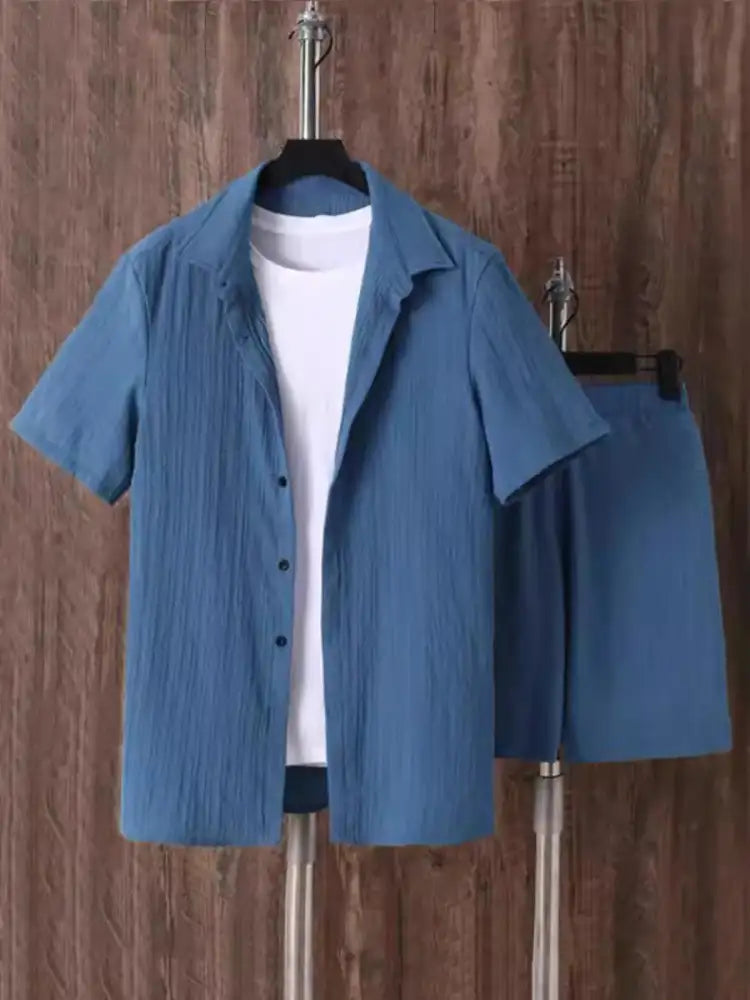 Men’s Plus Size Button Up Short Sleeve Shirt and Shorts Set