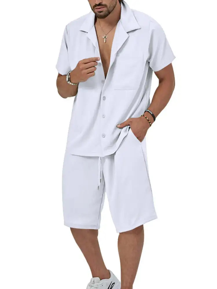 Men’s Plus Size Button Up Short Sleeve Shirt and Shorts Set