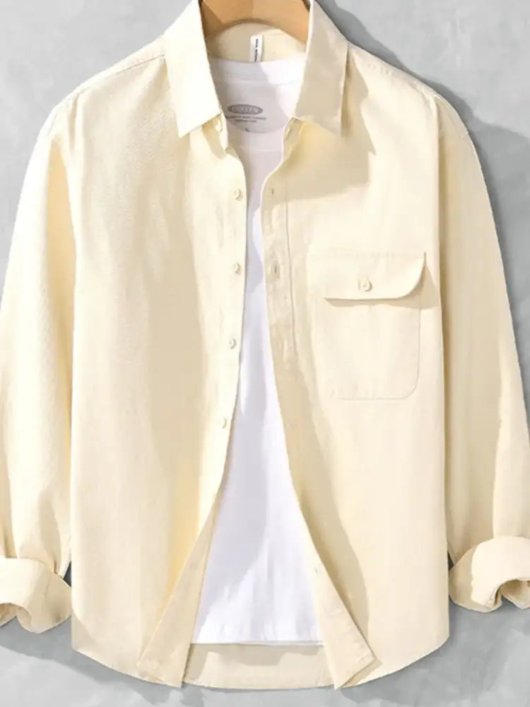 Men’s Plus Size Casual Button-Down Shirt with Chest Pocket