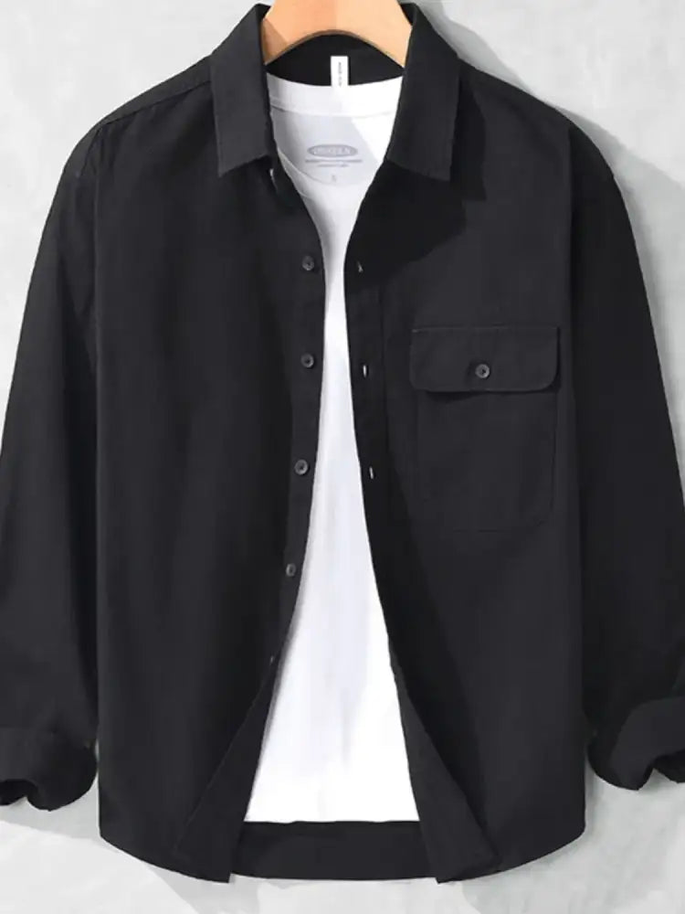 Men’s Plus Size Casual Button-Down Shirt with Chest Pocket