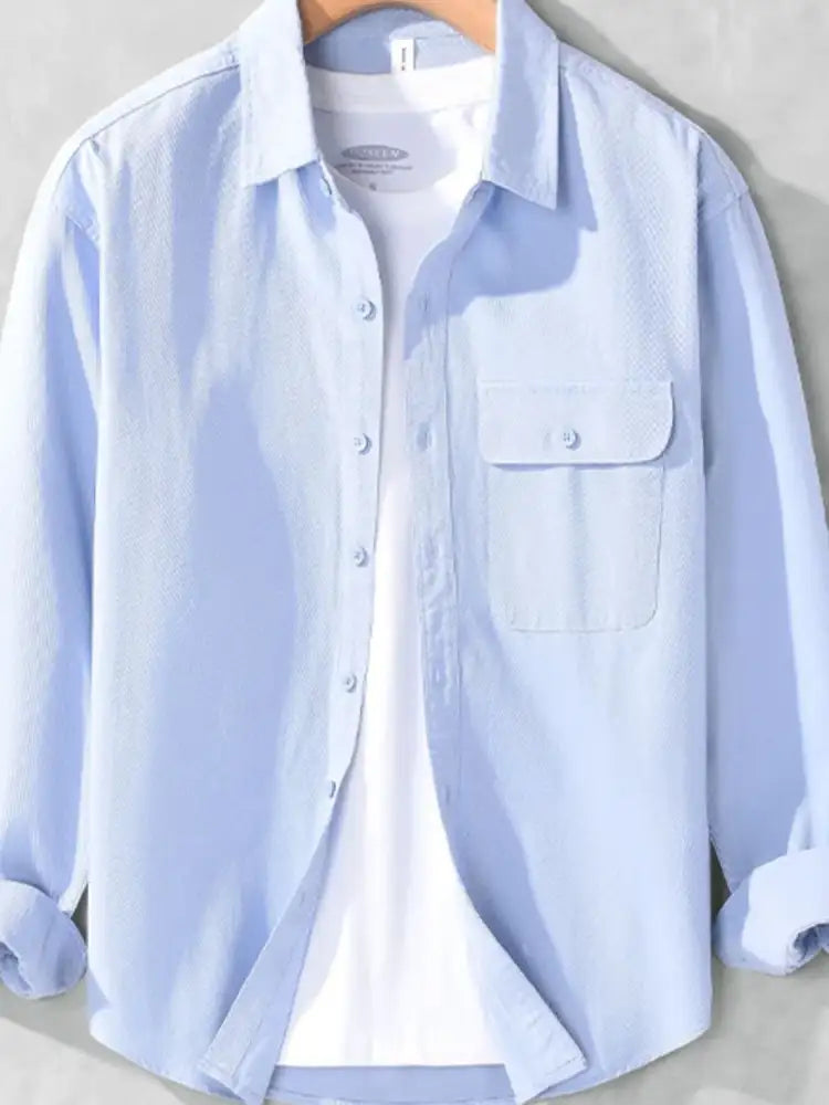 Men’s Plus Size Casual Button-Down Shirt with Chest Pocket