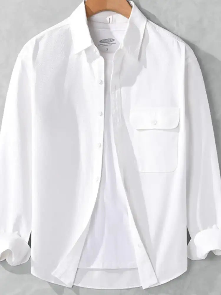 Men’s Plus Size Casual Button-Down Shirt with Chest Pocket