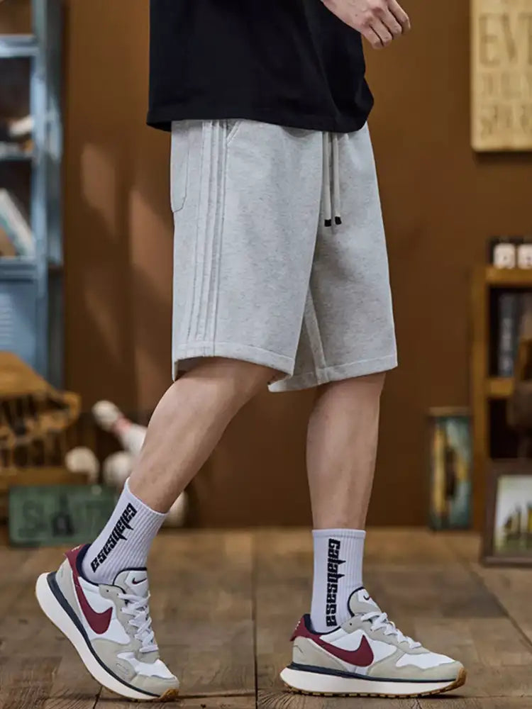 Men’s Plus Size Casual Drawstring Shorts with Side Stripe