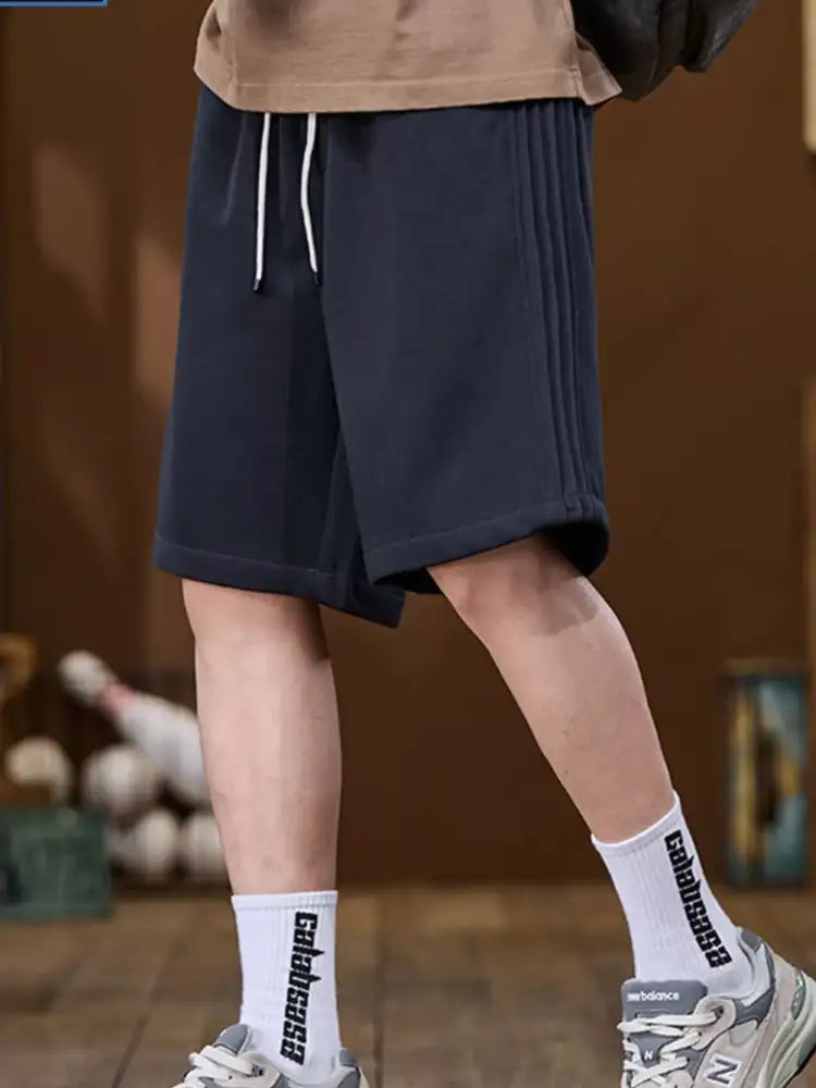 Men’s Plus Size Casual Drawstring Shorts with Side Stripe