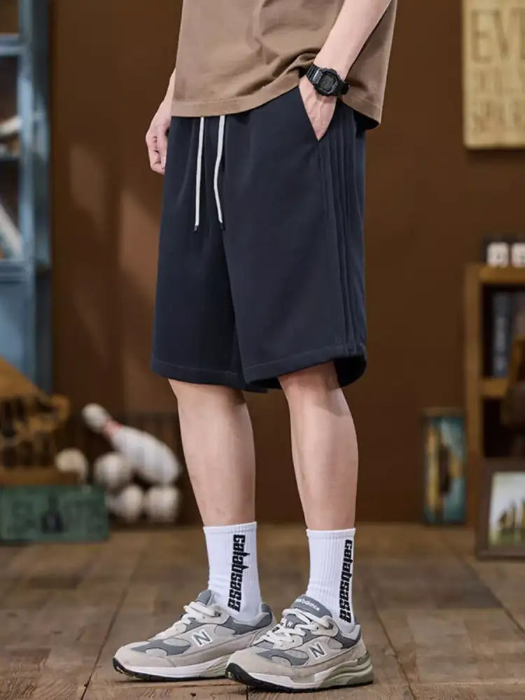 Men’s Plus Size Casual Drawstring Shorts with Side Stripe