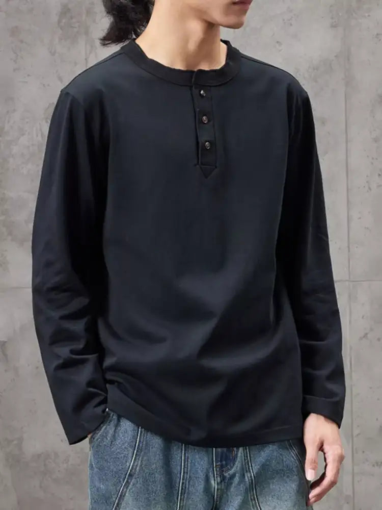 Men’s Plus Size Casual Henley Long Sleeve T-Shirt