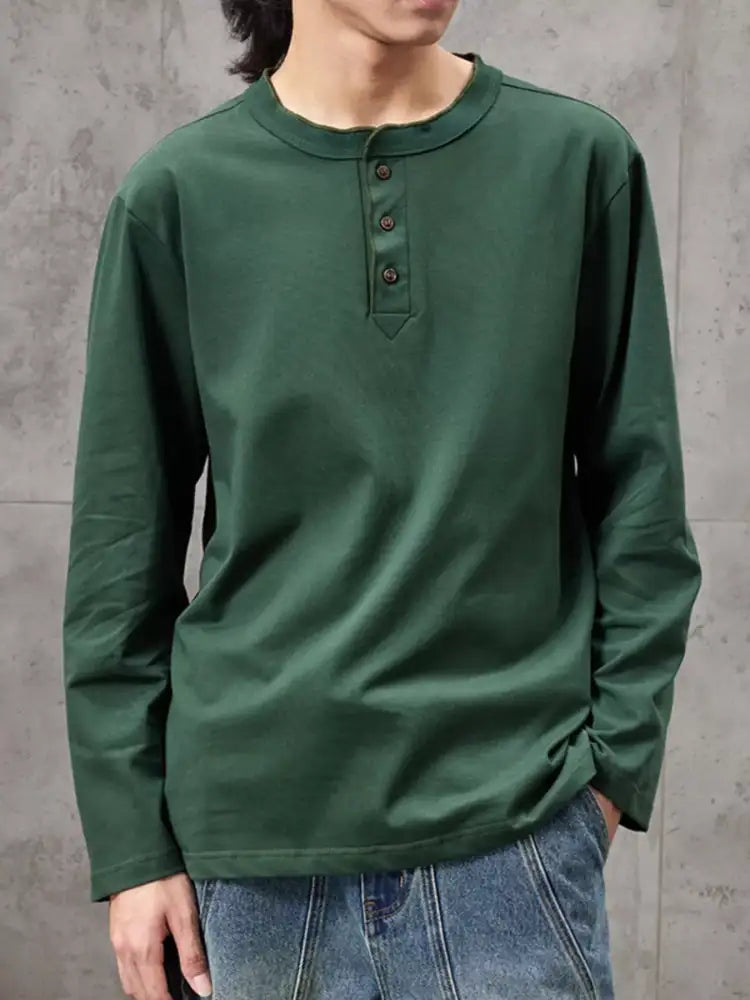 Men’s Plus Size Casual Henley Long Sleeve T-Shirt