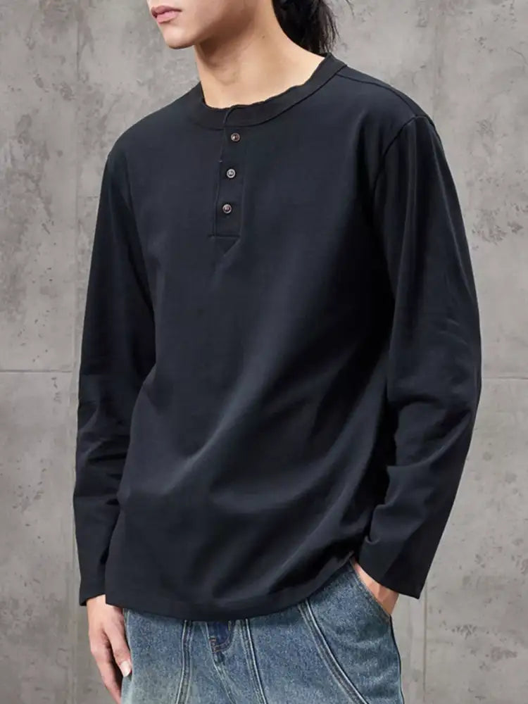 Men’s Plus Size Casual Henley Long Sleeve T-Shirt