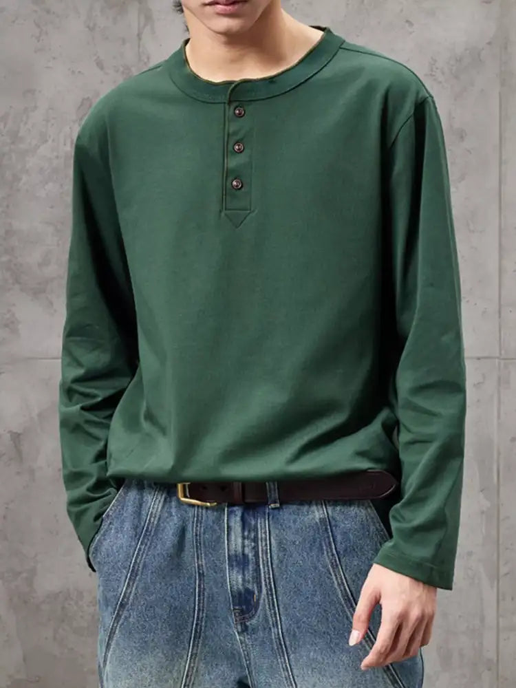 Men’s Plus Size Casual Henley Long Sleeve T-Shirt