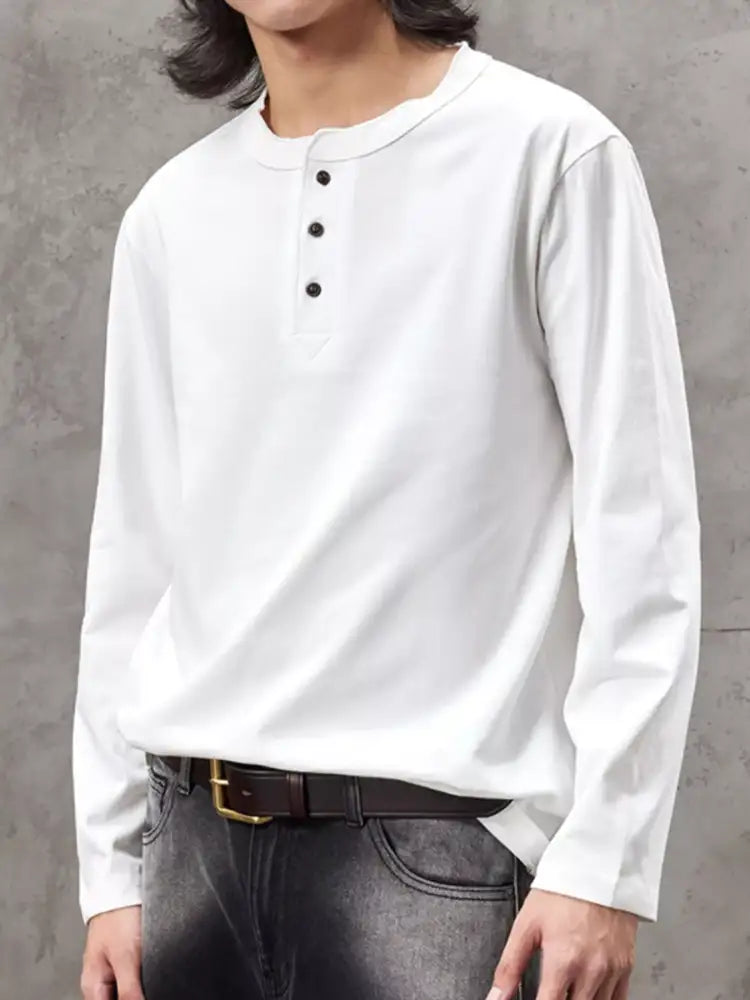 Men’s Plus Size Casual Henley Long Sleeve T-Shirt