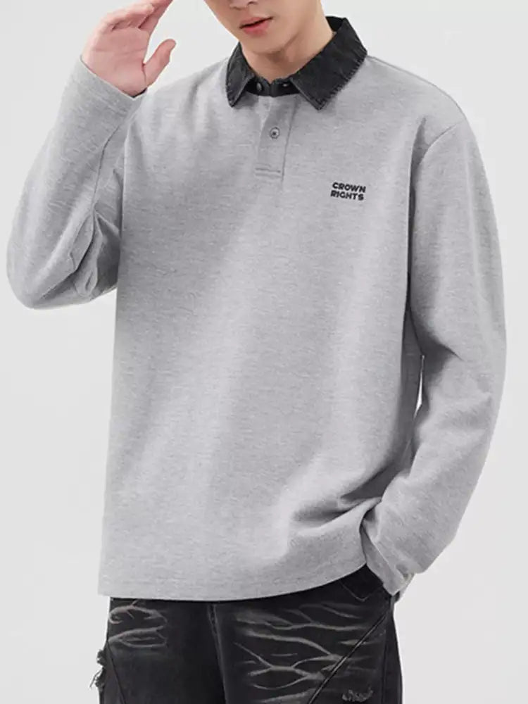 Men’s Plus Size Collared Neck Long Sleeve Polo