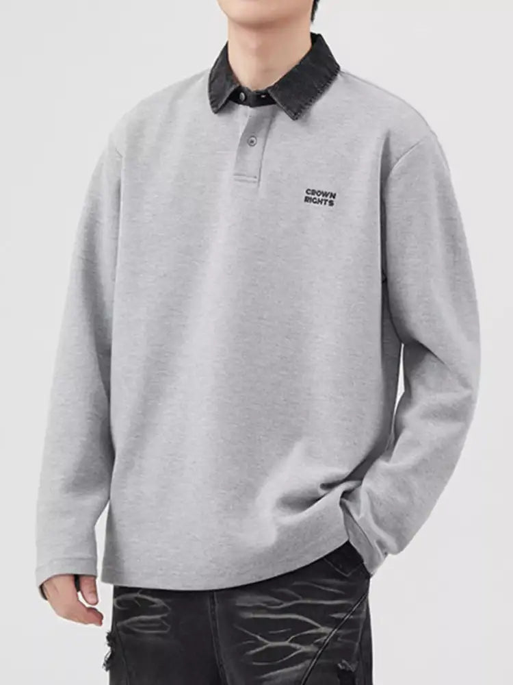 Men’s Plus Size Collared Neck Long Sleeve Polo