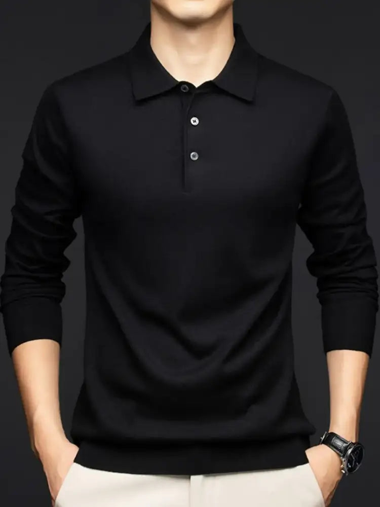 Men’s Plus Size Collared Neck Long Sleeve Polo Shirt