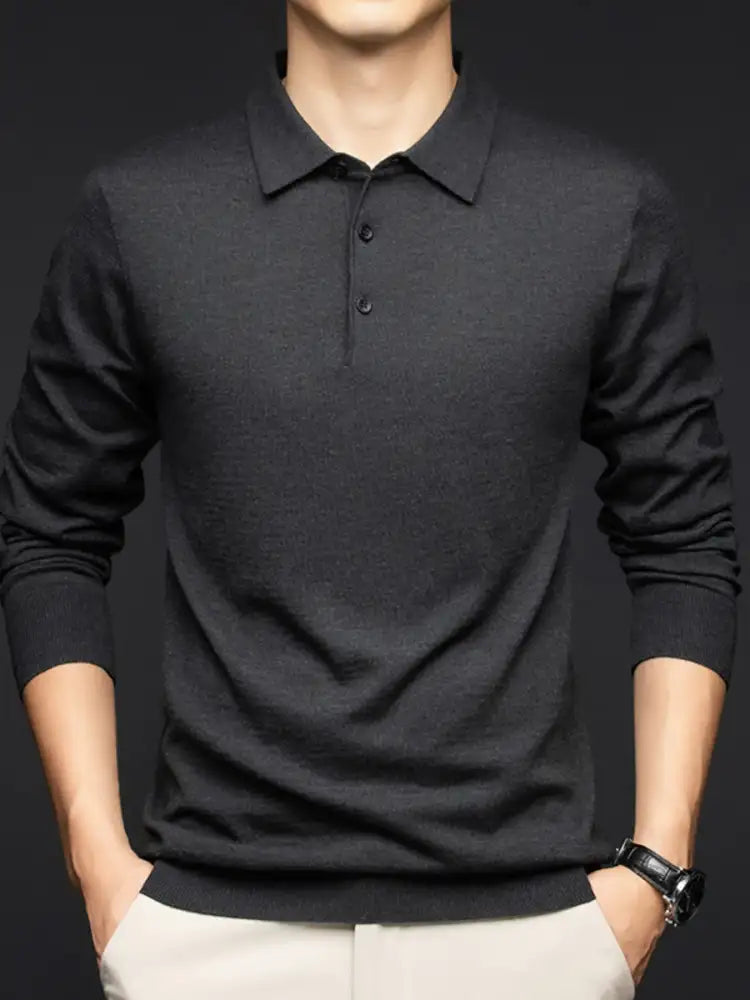 Men’s Plus Size Collared Neck Long Sleeve Polo Shirt