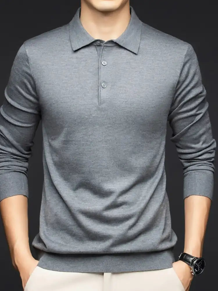 Men’s Plus Size Collared Neck Long Sleeve Polo Shirt