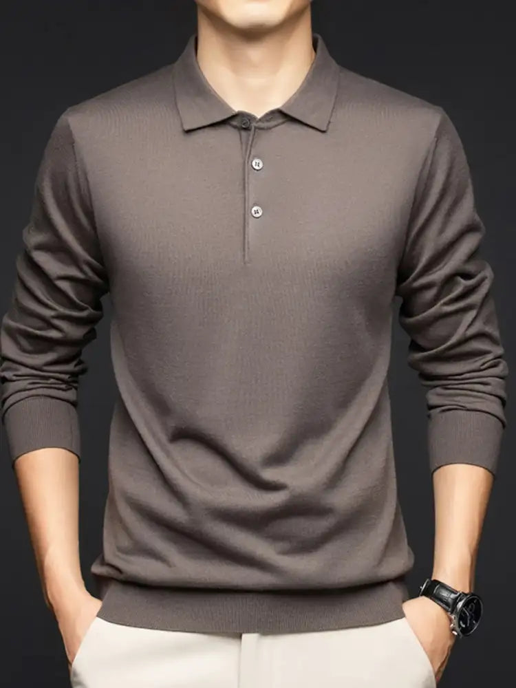 Men’s Plus Size Collared Neck Long Sleeve Polo Shirt