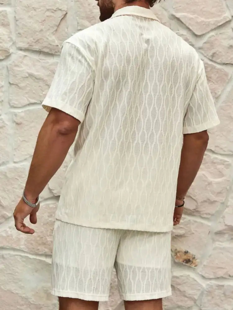 Men’s Plus Size Collared Neck Short Sleeve Top and Shorts Set