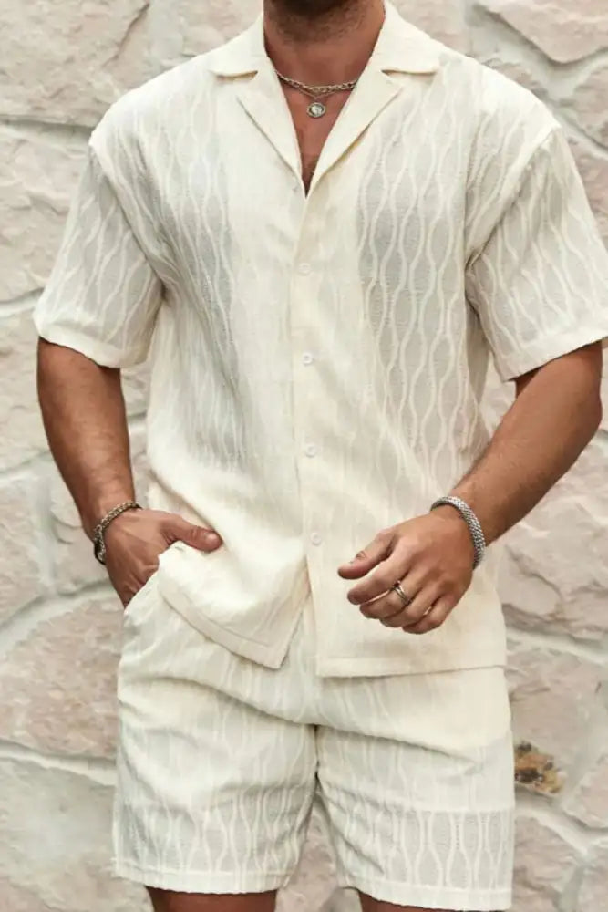 Men’s Plus Size Collared Neck Short Sleeve Top and Shorts Set