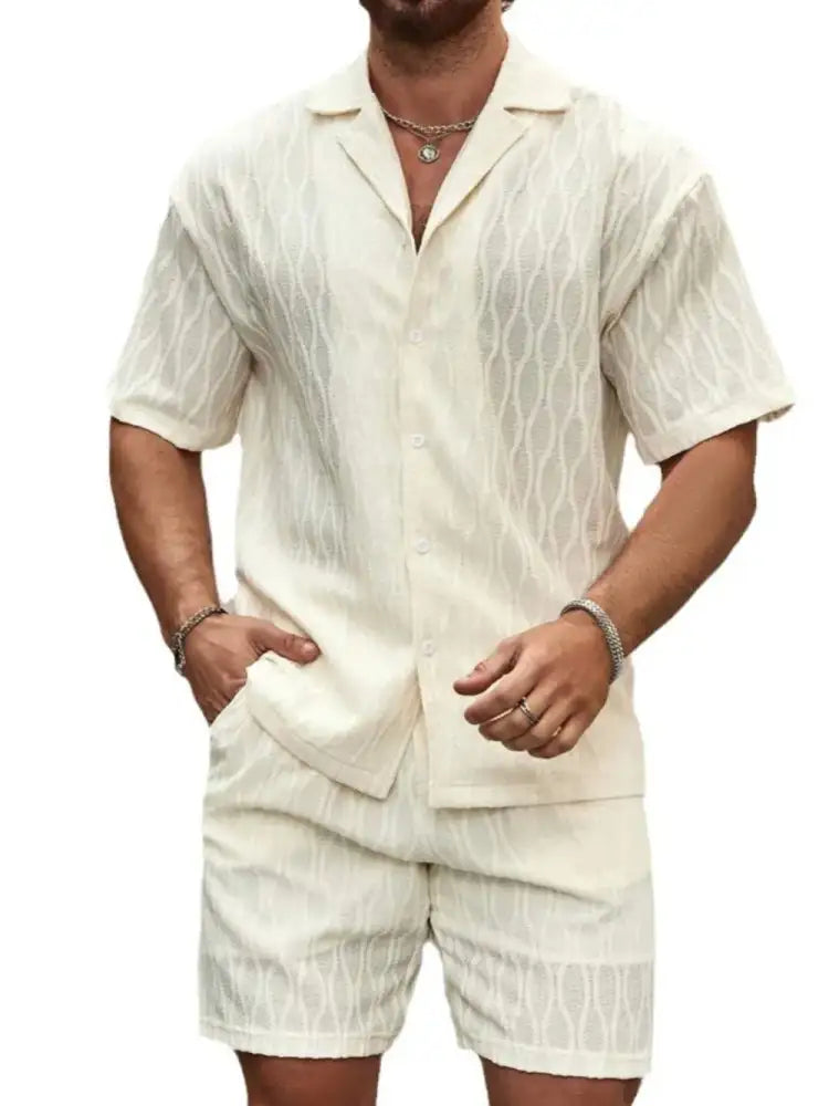Men’s Plus Size Collared Neck Short Sleeve Top and Shorts Set