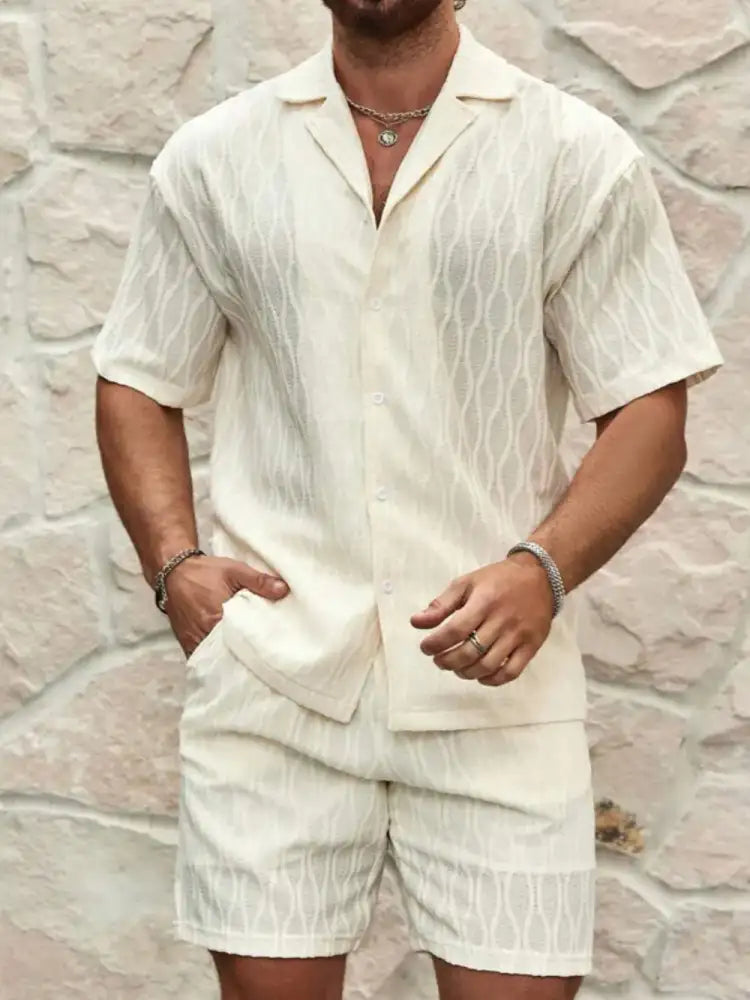 Men’s Plus Size Collared Neck Short Sleeve Top and Shorts Set