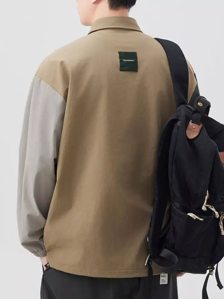 Men’s Plus Size Color Block Button Detail Polo