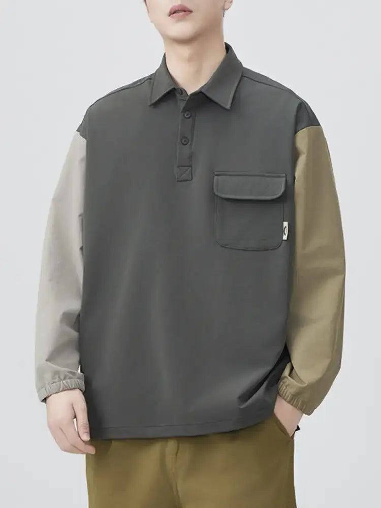 Men’s Plus Size Color Block Button Detail Polo