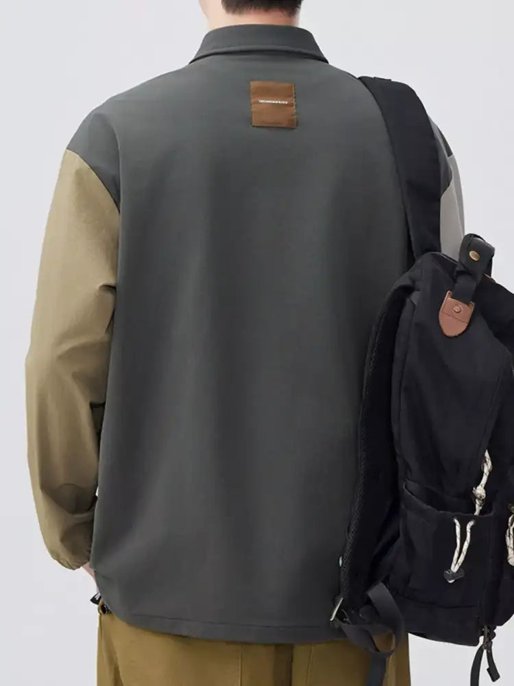 Men’s Plus Size Color Block Button Detail Polo