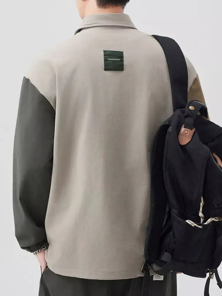 Men’s Plus Size Color Block Button Detail Polo