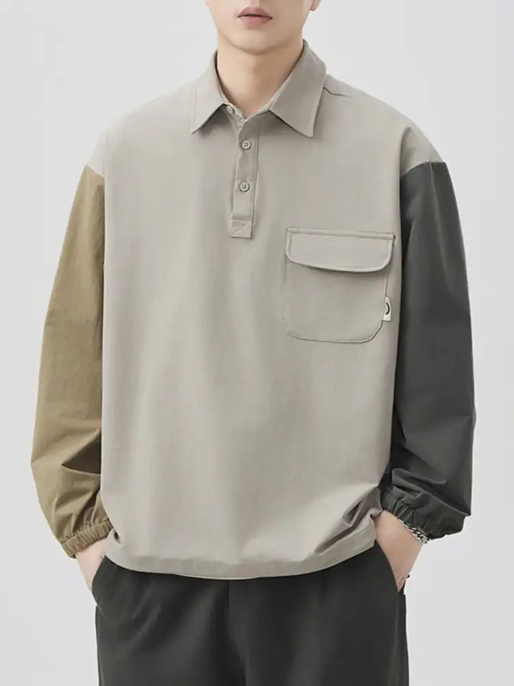 Men’s Plus Size Color Block Button Detail Polo