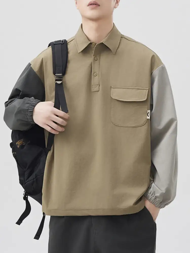 Men’s Plus Size Color Block Button Detail Polo