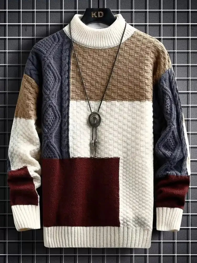 Men’s Plus Size Color Block Knitted Pullover