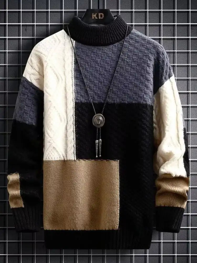 Men’s Plus Size Color Block Knitted Pullover