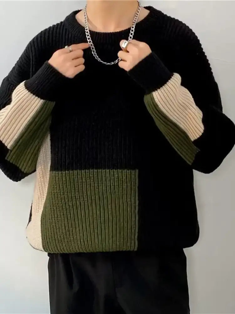 Men’s Plus Size Color Block Long Sleeve Sweater