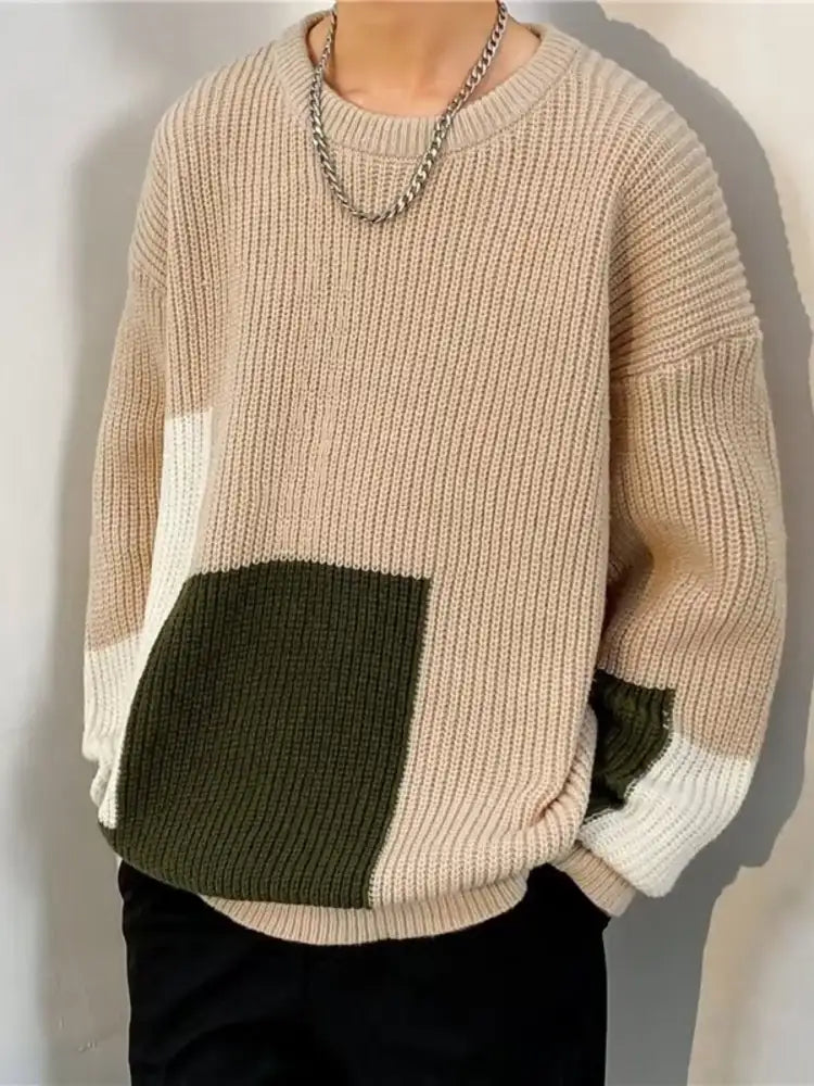 Men’s Plus Size Color Block Long Sleeve Sweater