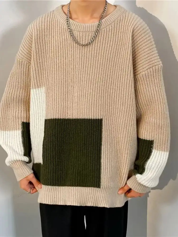 Men’s Plus Size Color Block Long Sleeve Sweater