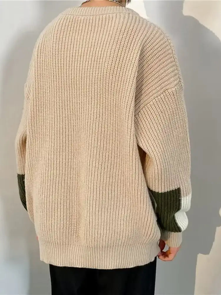 Men’s Plus Size Color Block Long Sleeve Sweater