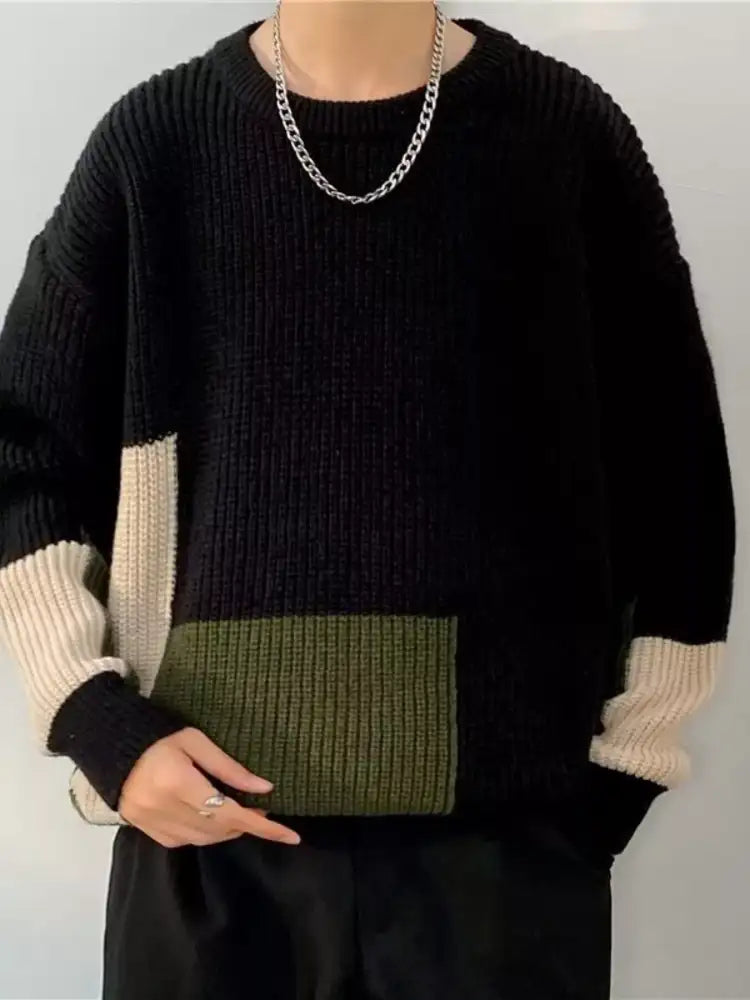 Men’s Plus Size Color Block Long Sleeve Sweater