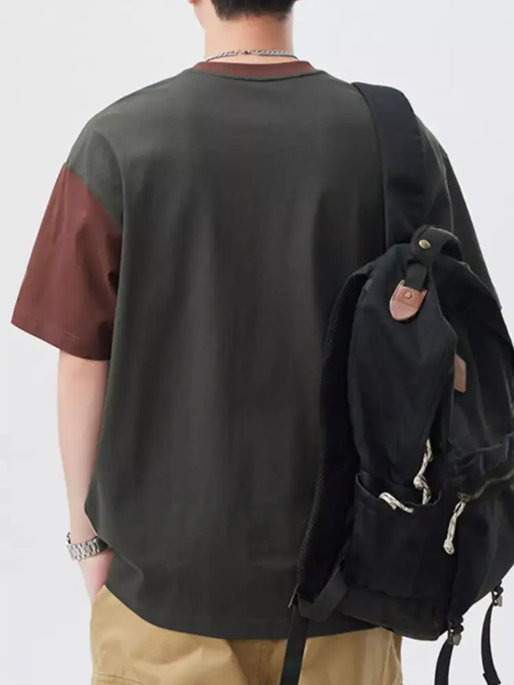 Men’s Plus Size Color Block Round Neck Short Sleeve T-Shirt