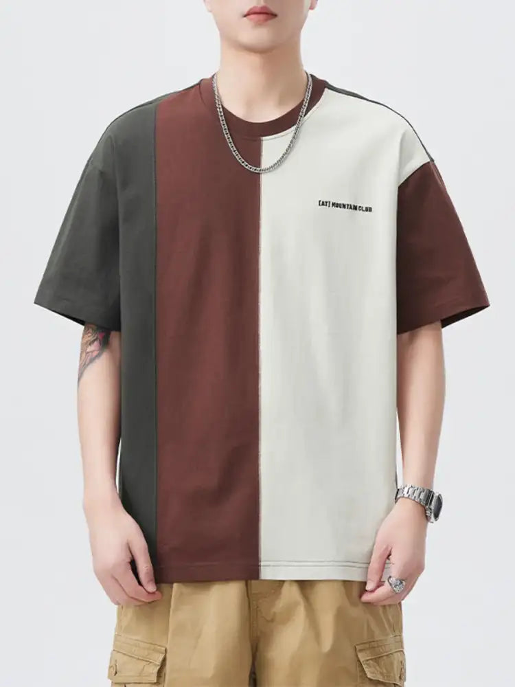 Men’s Plus Size Color Block Round Neck Short Sleeve T-Shirt
