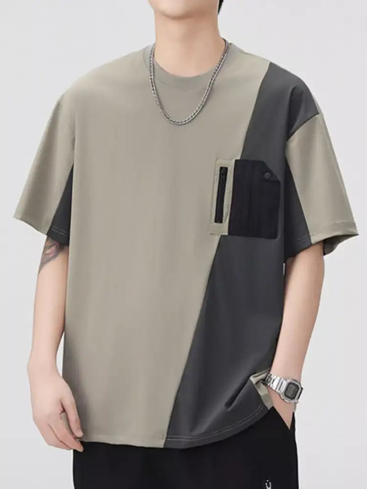 Men’s Plus Size Contrast Round Neck Half Sleeve T-Shirt