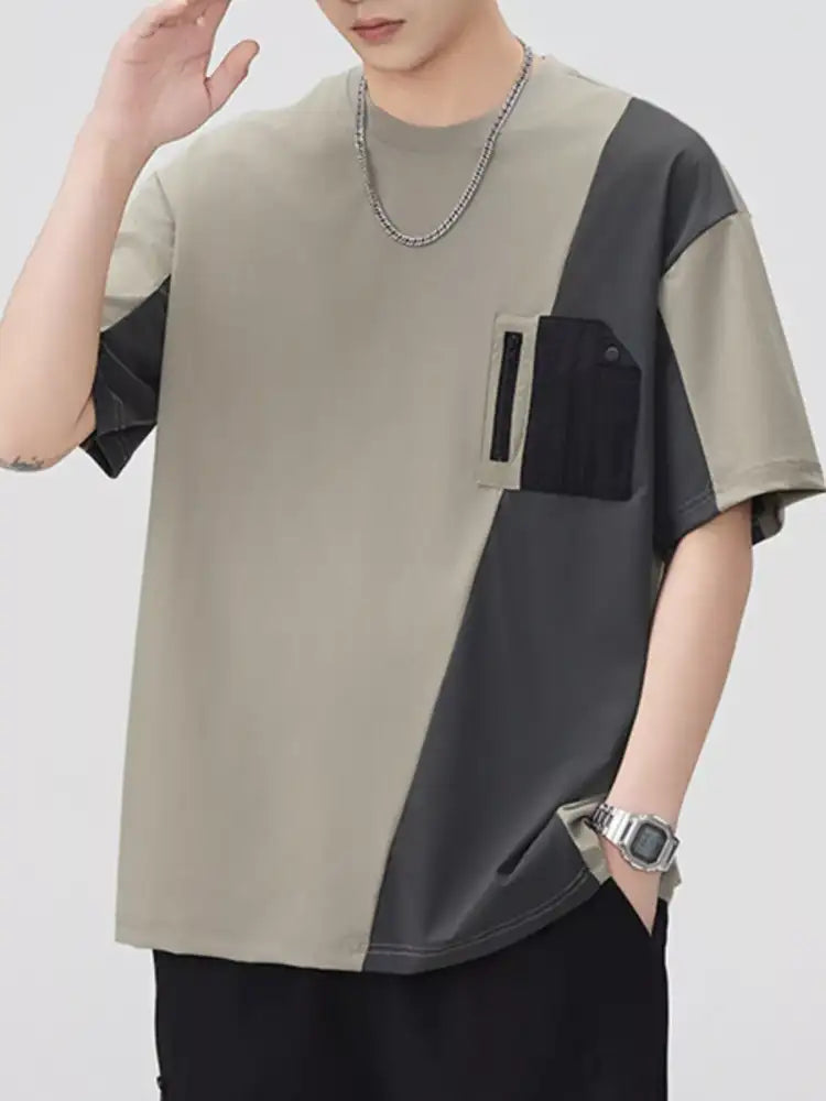 Men’s Plus Size Contrast Round Neck Half Sleeve T-Shirt