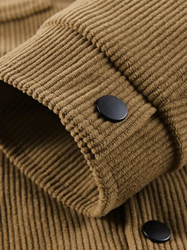 Men’s Plus Size Corduroy Button-Up Jacket with Chest Pockets