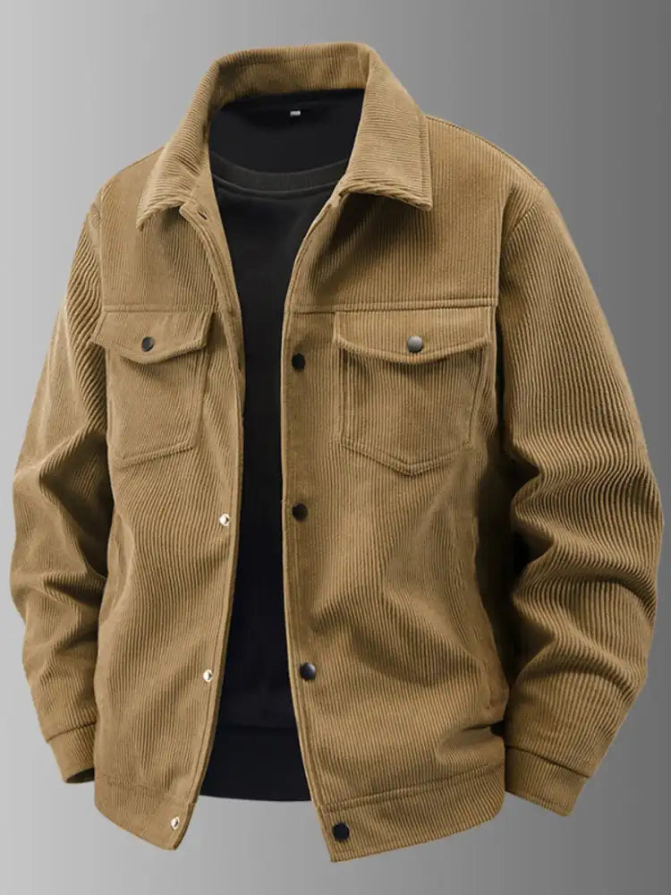 Men’s Plus Size Corduroy Button-Up Jacket with Chest Pockets