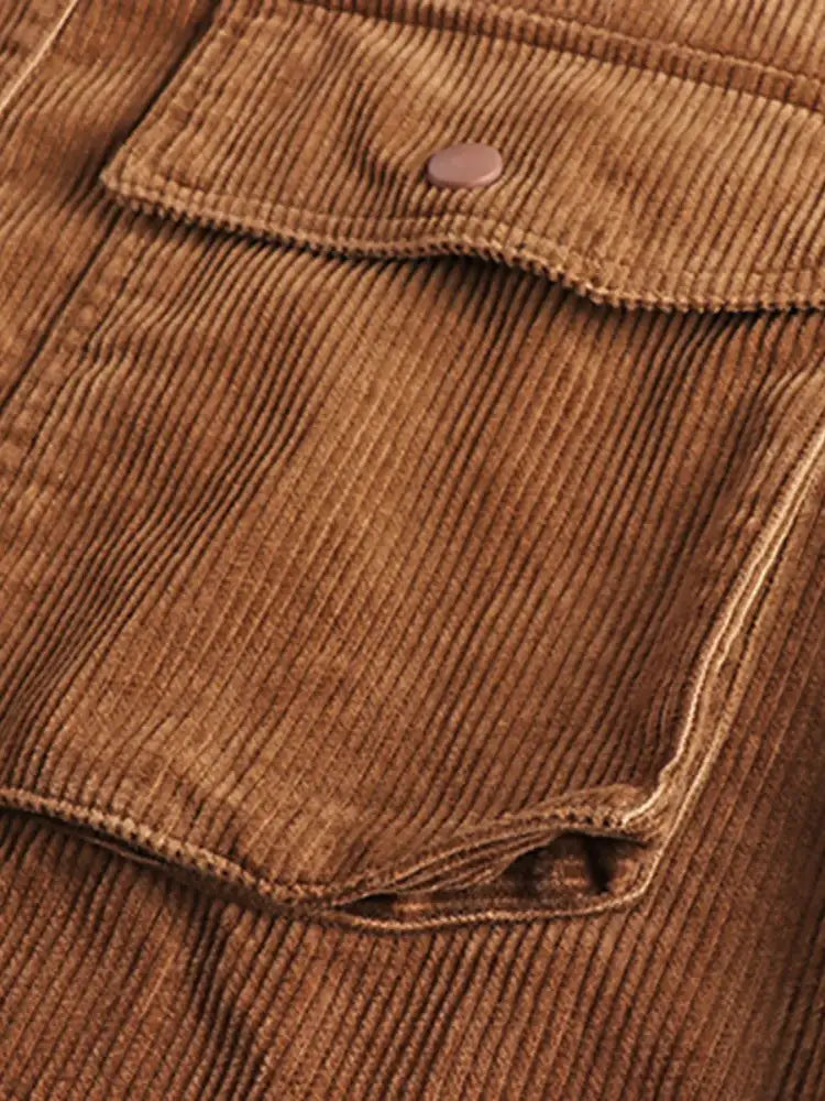 Men’s Plus Size Corduroy Button Up Long Sleeve Jacket